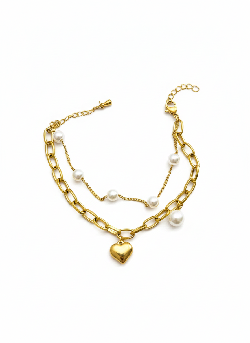 Pearl & Heart Layered Bracelet