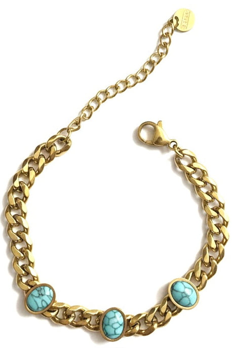 Turquoise Stone Station Curb Bracelet