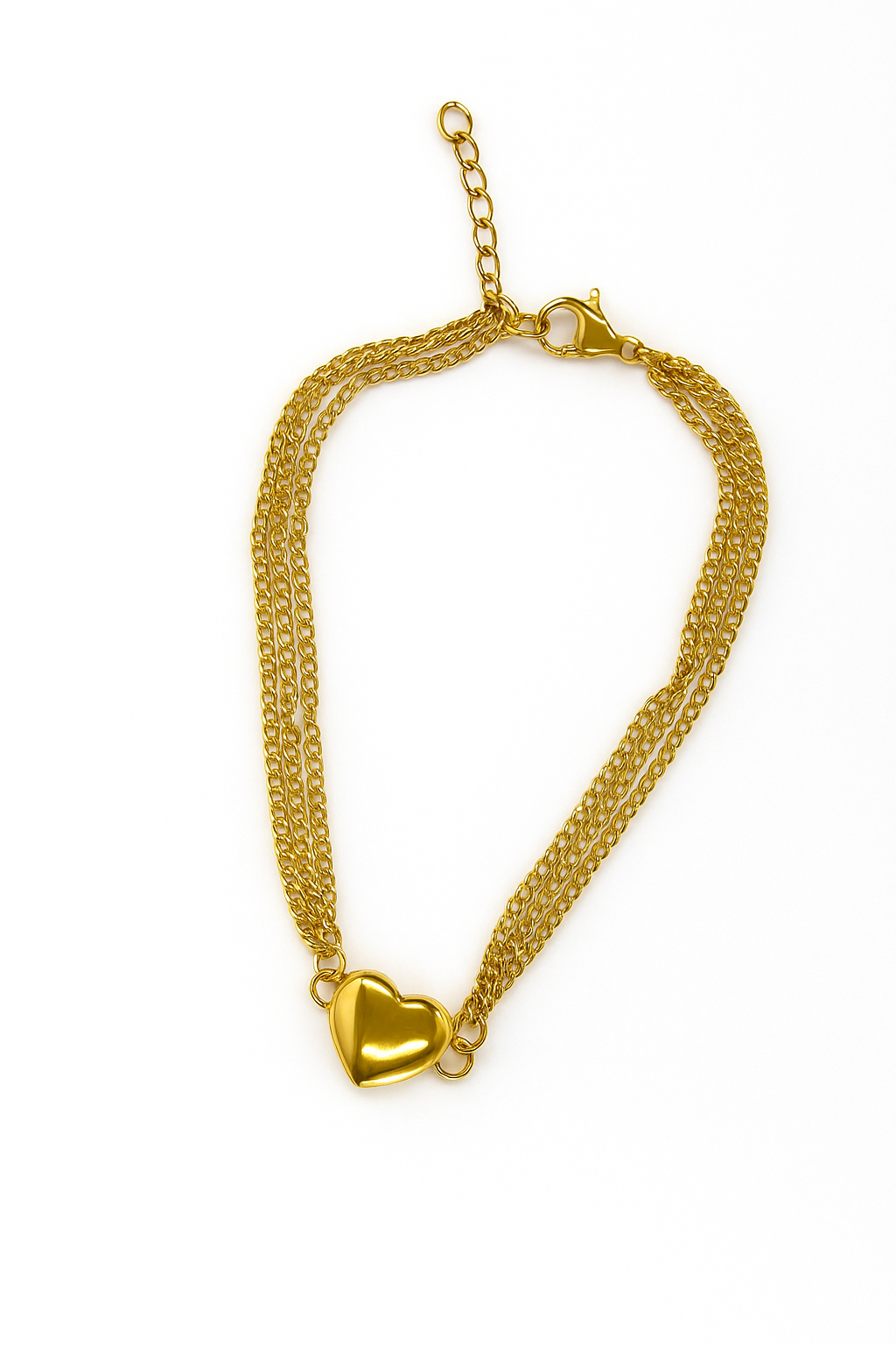 Gold Heart Charm Multi-Chain Bracelet