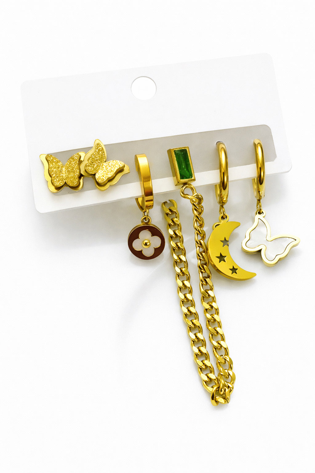 Enchanted Garden Suite: 6-Piece Gold Stainless Steel Earring Set