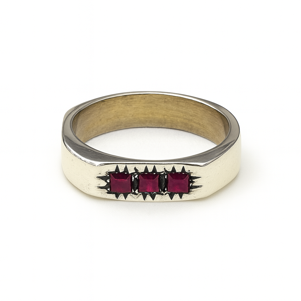 Sterling Silver Ring with Triple Ruby Stones