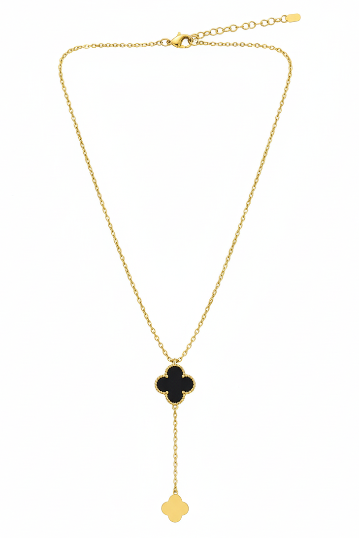 Onyx Clover Lariat Necklace