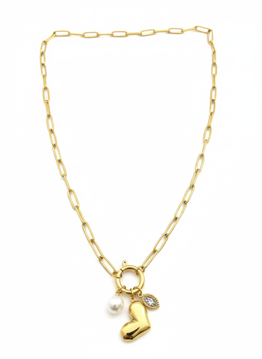 Heart & Leaf Charm Necklace