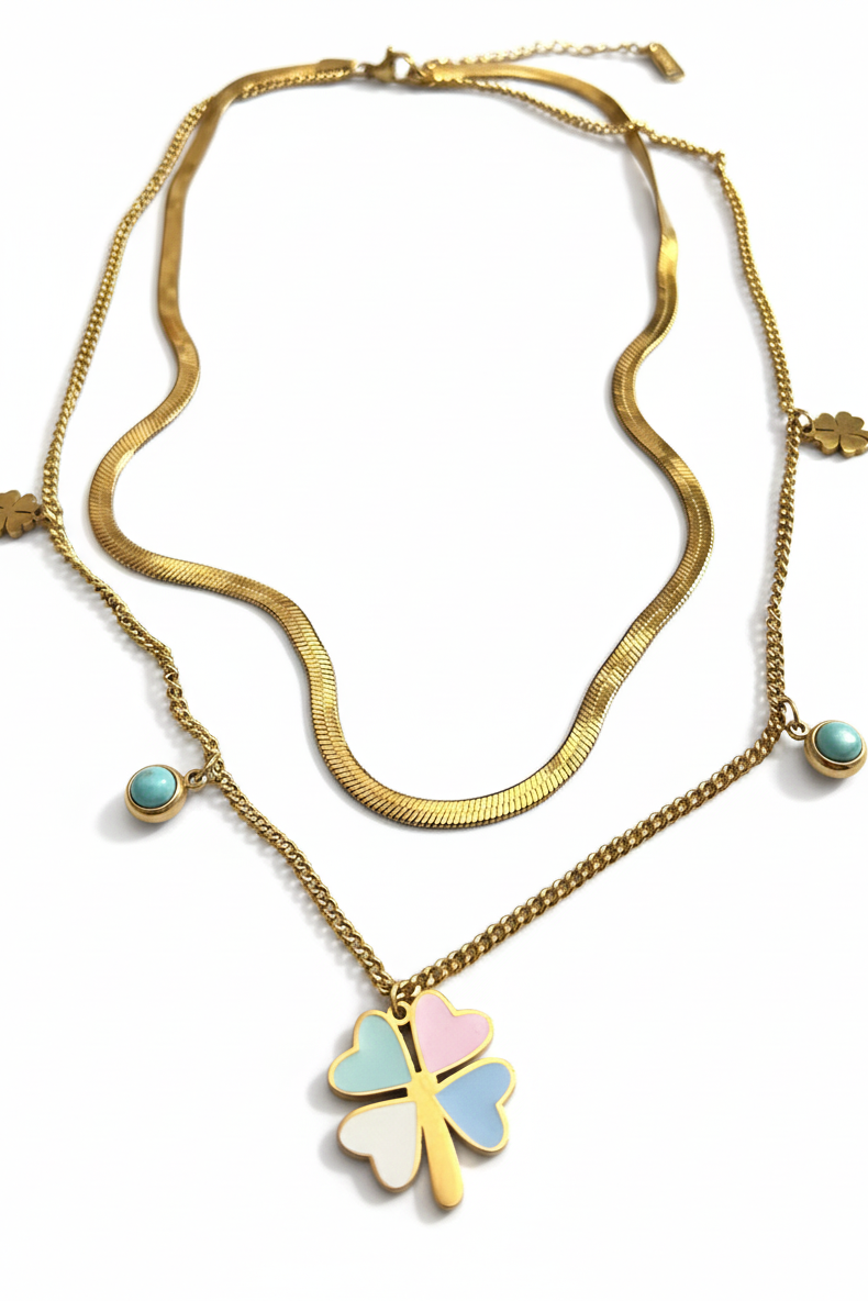 Pastel Clover Layered Set Necklace
