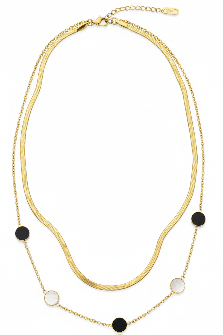 Layered Herringbone & Duo-Tone Station Necklace