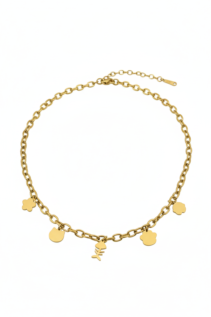 Playful Feline Multi-Charm Choker Necklace