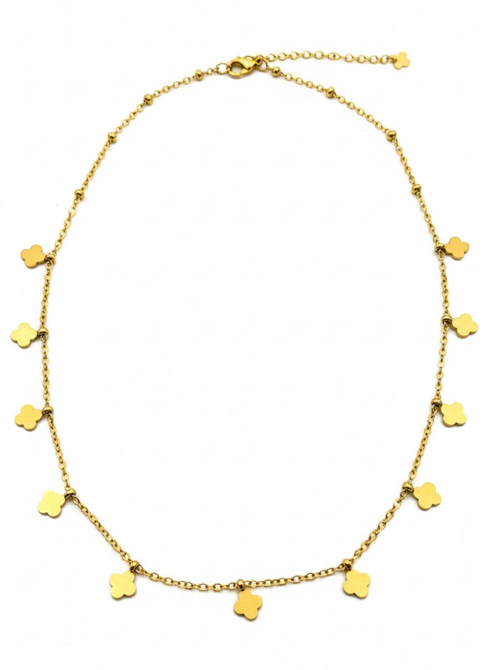 Dainty Gold Clover Charm Choker Necklace