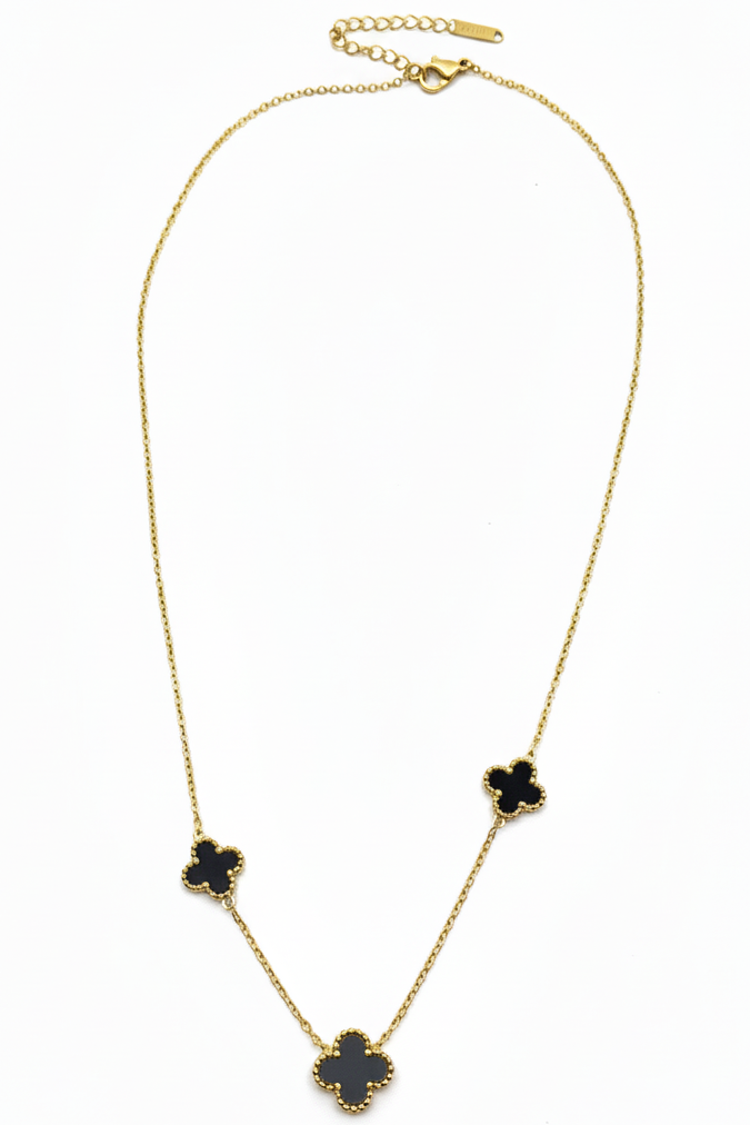 3-Motif Onyx Clover Necklace