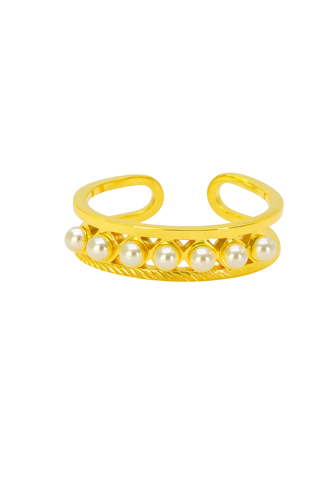 Gold Pearl Open Cuff Ring 